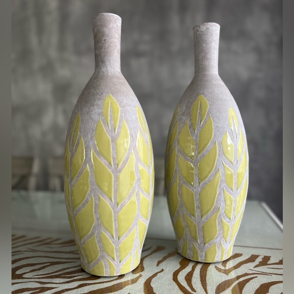 Anthropologie Other - Gray & Neon green ceramic vase boho vibe accent decoration piece pattern design